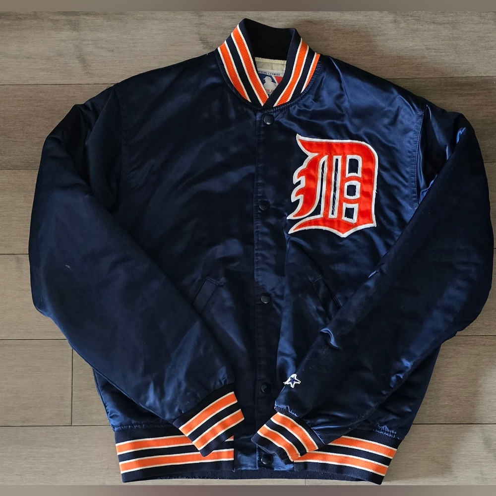VINTAGE 80's STARTER DETROIT TIGER QUILTED JACKET: MEDIUM